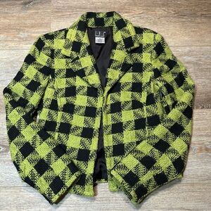 INC International Concepts Black and Lime Green Check Blazer size 6